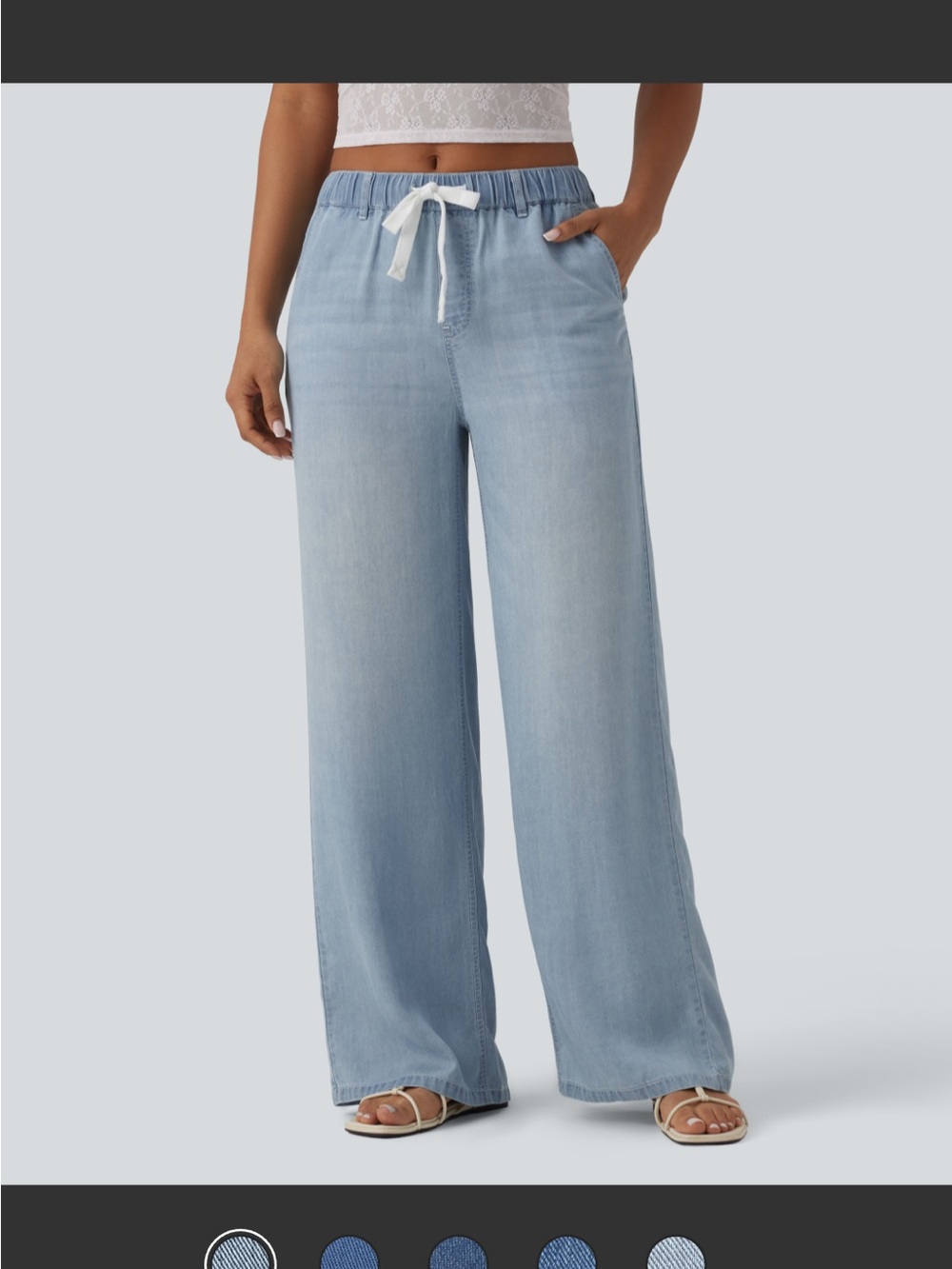 HALARA Mid Rise Drawstring casual jeans with pockets